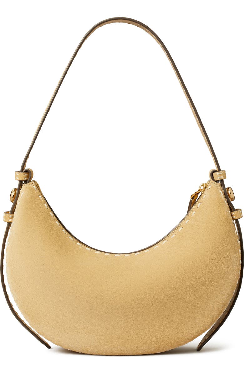 Tory Burch Romy Suede Half Moon Shoulder Bag, Alternate, color, Butter