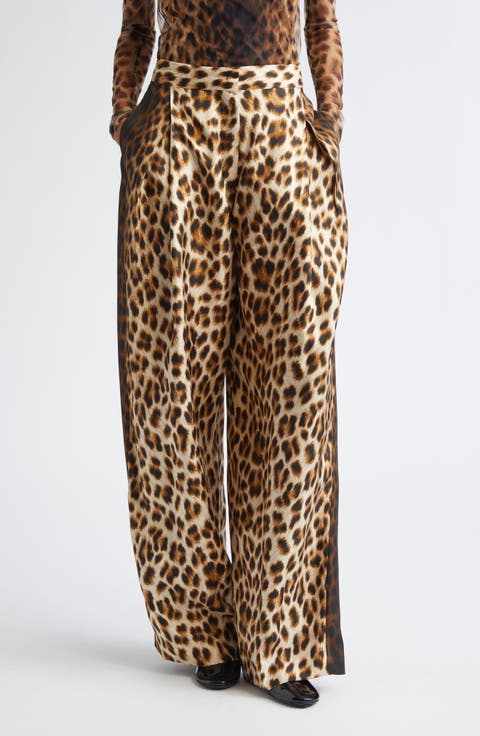 Oblo Leopard Print Silk Twill Wide Leg Pants