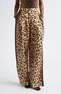 SPORTMAX Oblo Leopard Print Silk Twill Wide Leg Pants