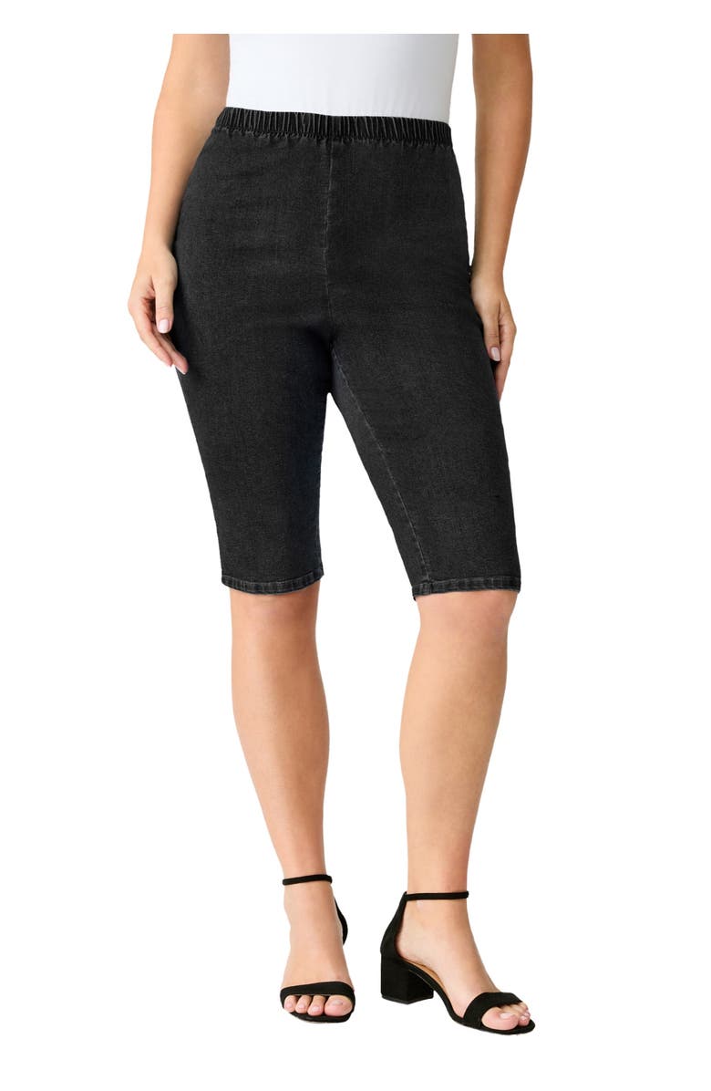 Roaman's Plus Size Comfort Stretch Bermuda Jean Short, Main, color, Black Denim