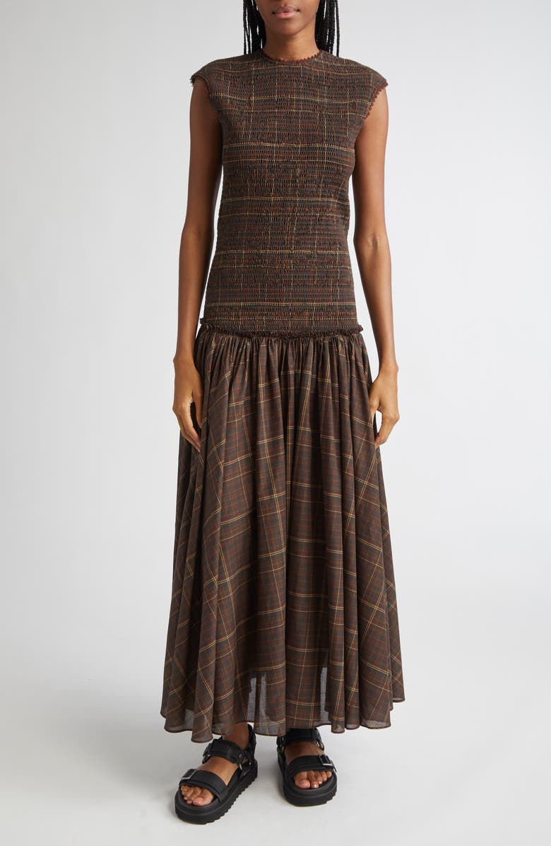 Siedrés Renes Plaid Cutout Cotton Voile Dress, Main, color, Brown Multi