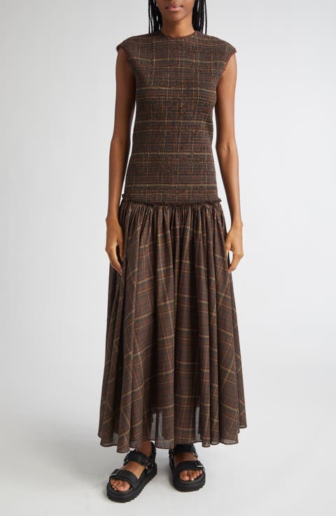 Renes Plaid Cutout Cotton Voile Dress