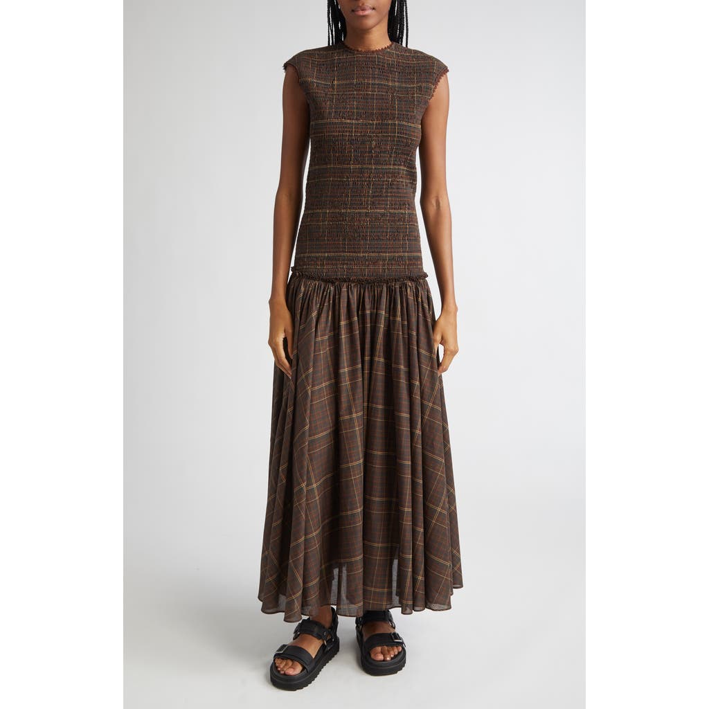 Siedres Renes Smocked Cotton Maxi Dress In Brown