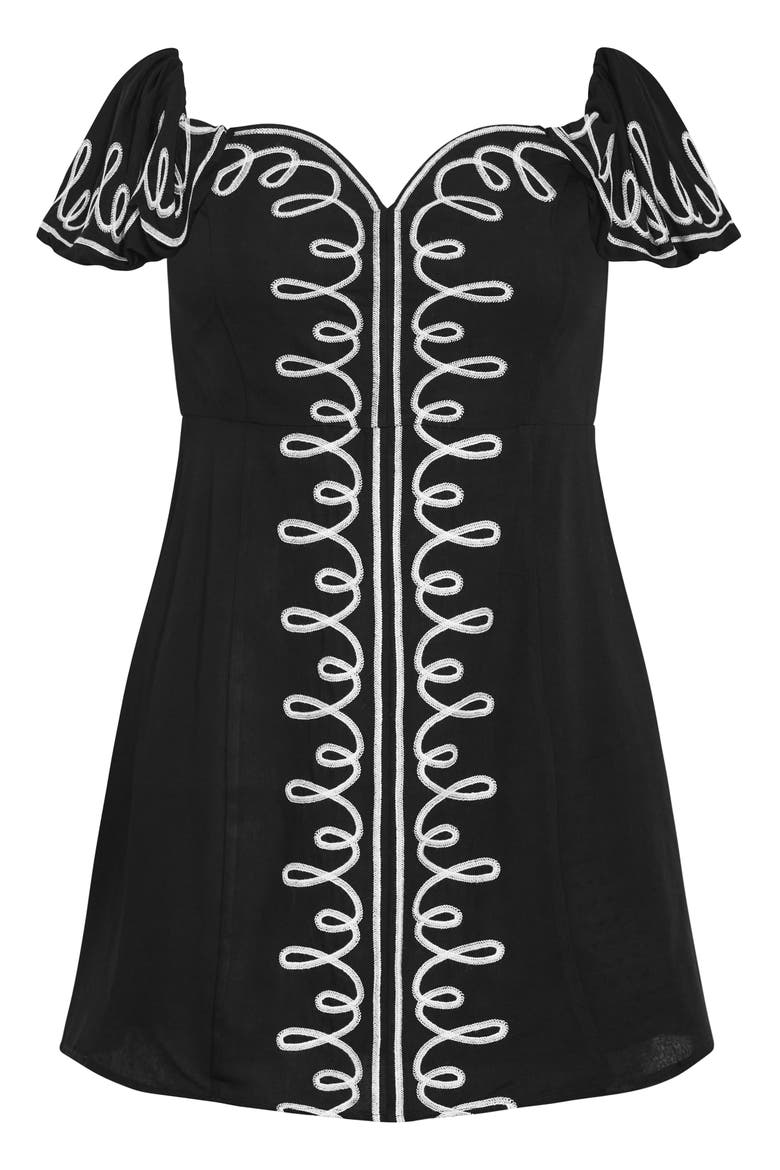Hana Embroidered Off the Shoulder Minidress, Alternate, color, BLACK
