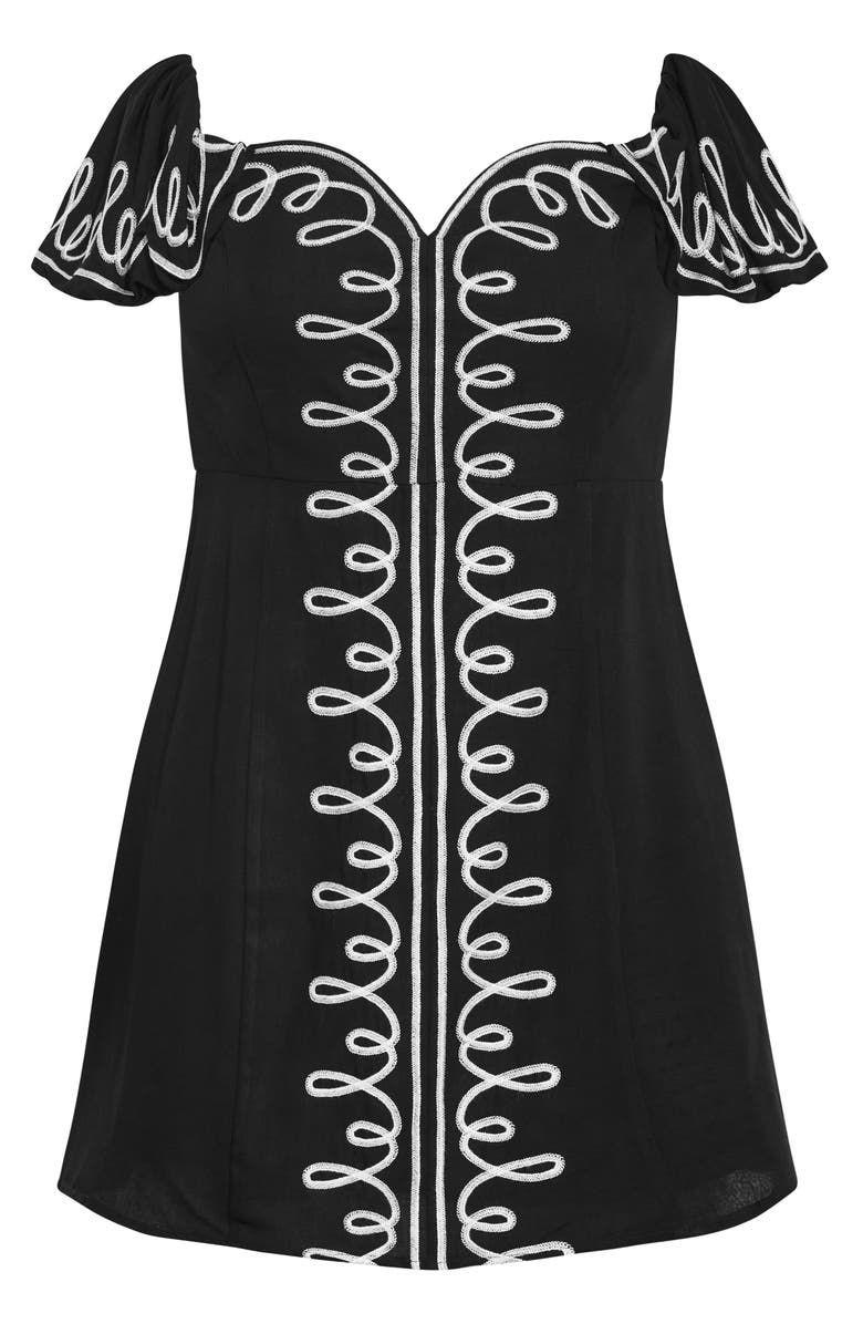 City Chic Hana Embroidered Off the Shoulder Minidress, Alternate, color, Black
