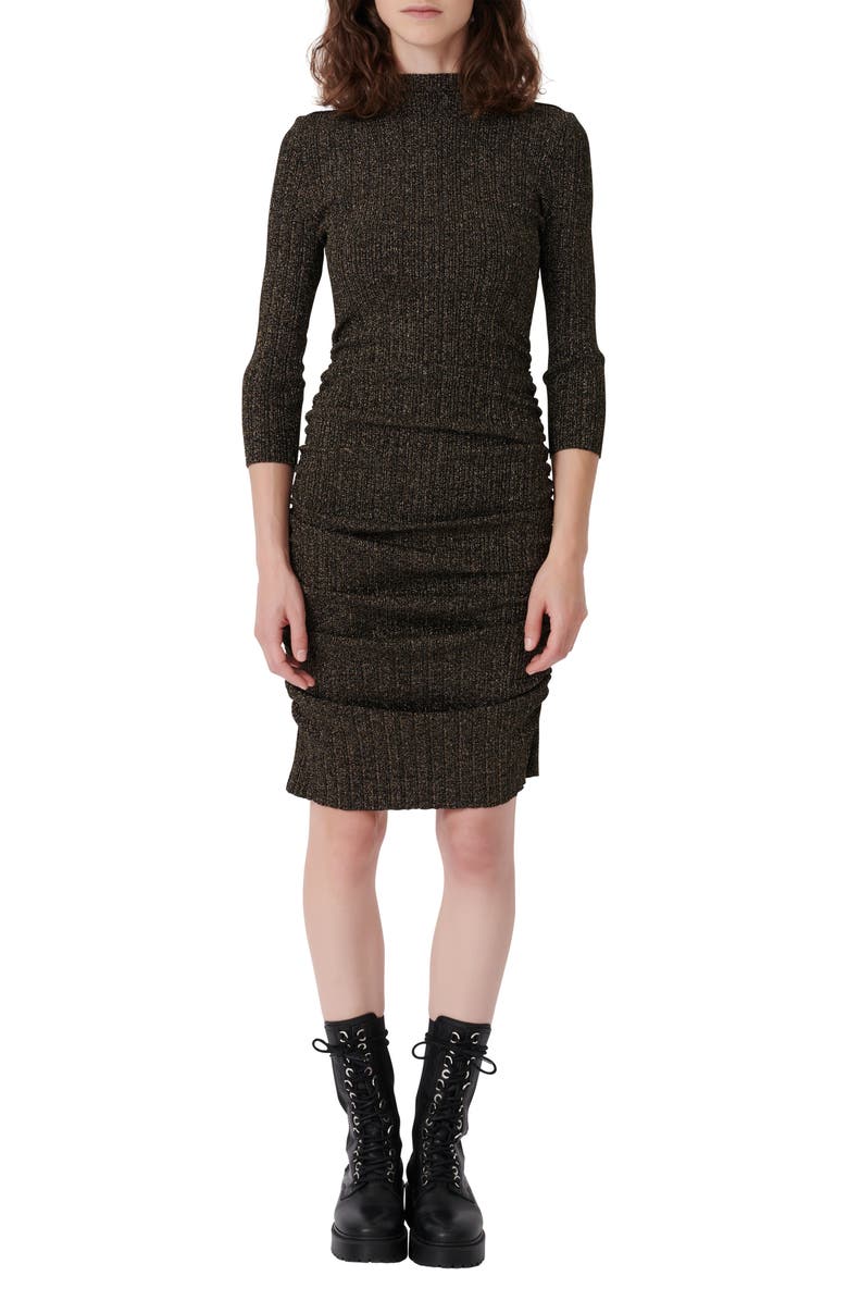 maje Metallic Ribbed Dress, Main, color,