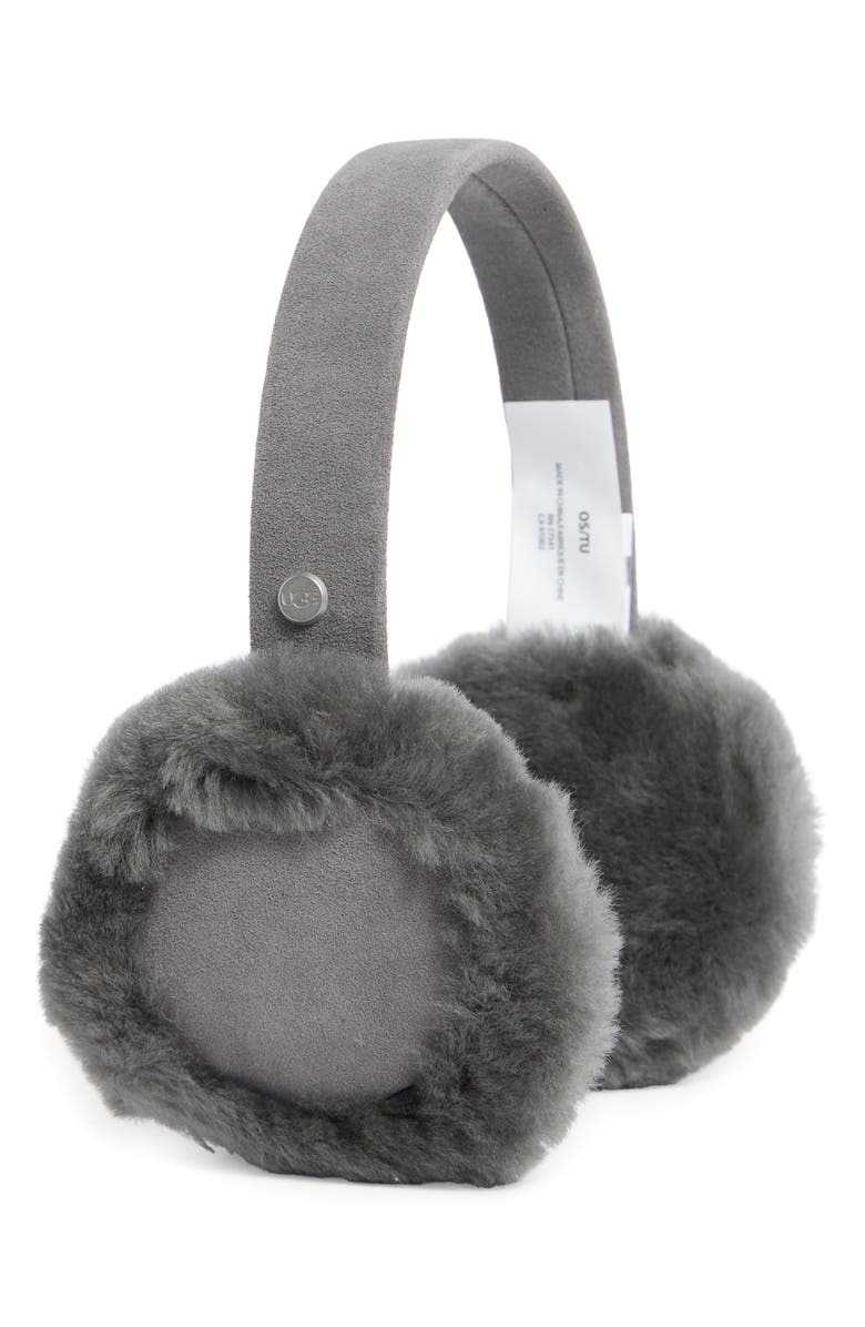 UGG<sup>®</sup> Genuine Dyed Shearling Classic Earmuffs, Main, color, Charcoal