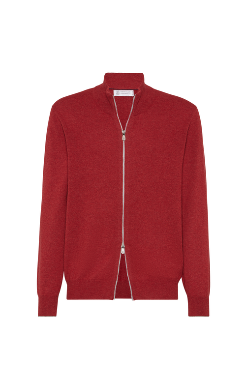 Brunello Cucinelli Zip-front High-neck Cardigan In Red