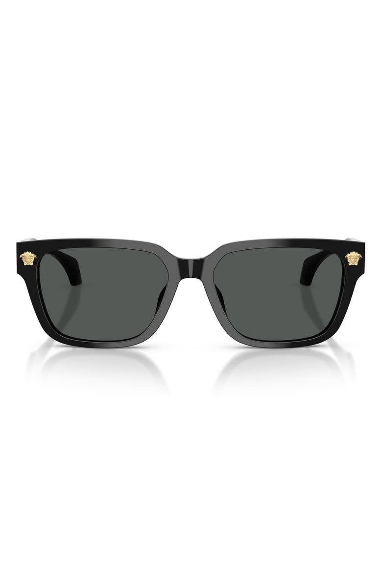 Versace 56mm Rectangular Sunglasses, Main, color, Black / Dark Grey