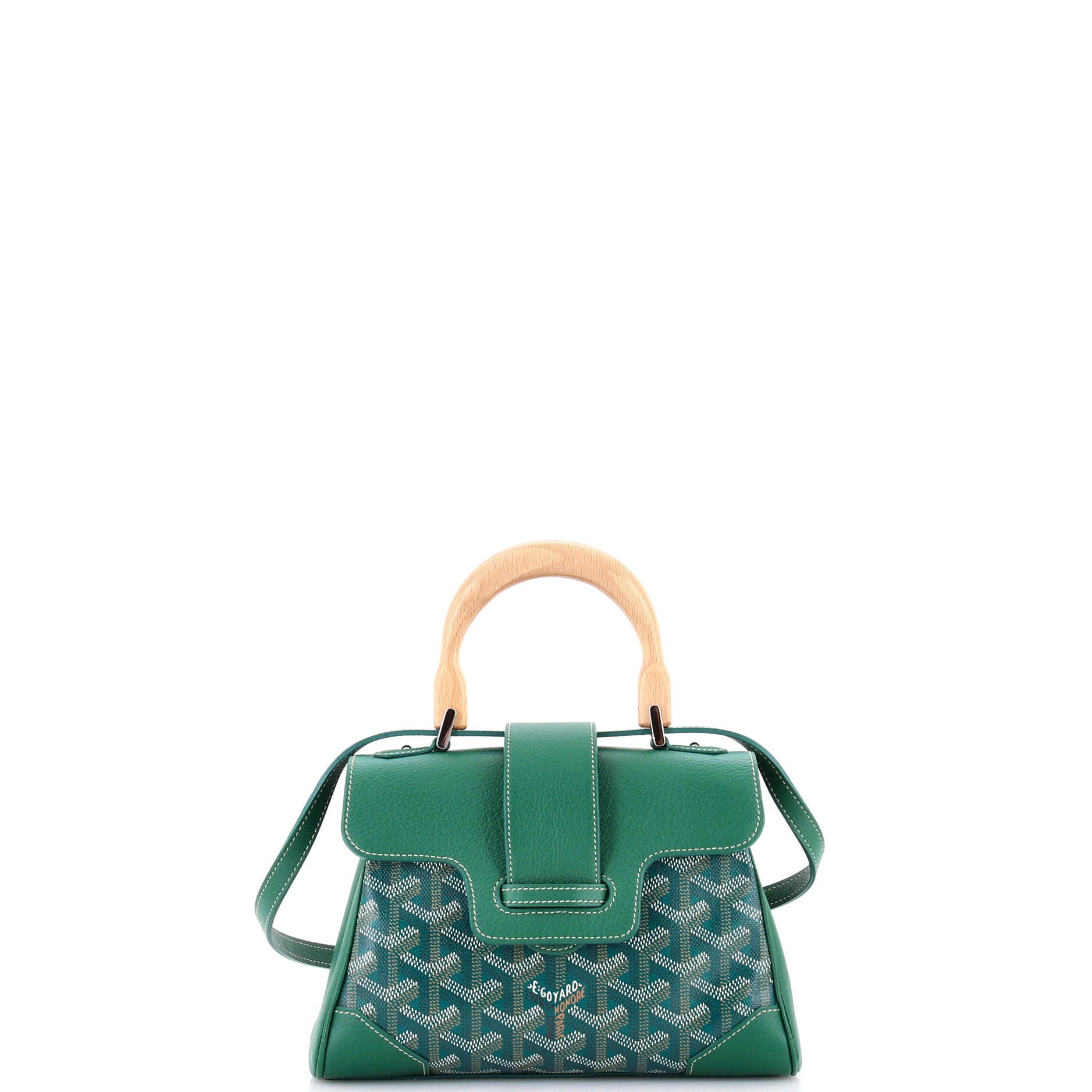 Pre-Owned Goyard Saigon Top Handle Bag Coated Canvas with Leather Mini, Main, color, Green