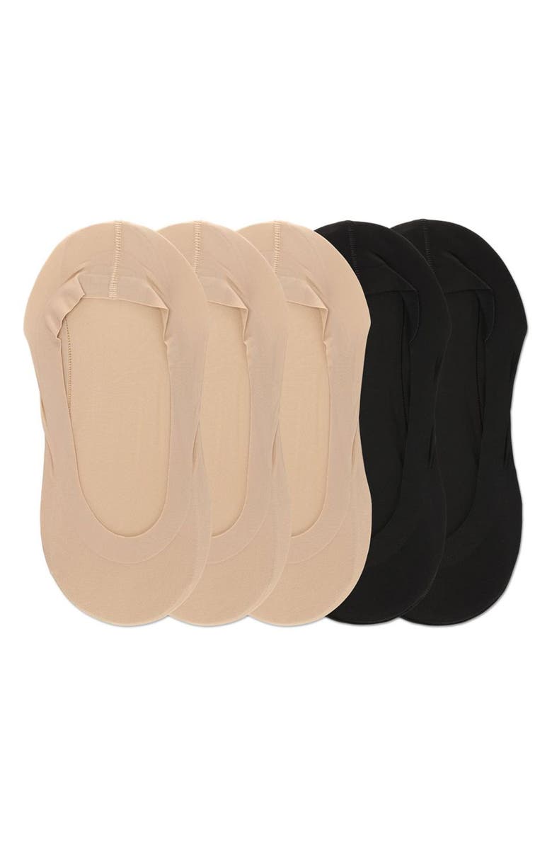 MeMoi Fine Edge Sock Liners - Pack of 5, Alternate, color, Beige-Black