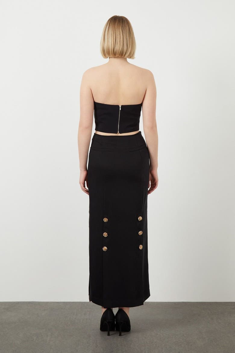Double-Breasted Button High-Waist Black Midi Skirt, Alternate, color, Black