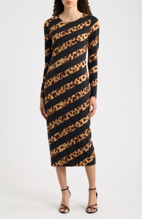 Leopard Stripe Long Sleeve Maxi Dress
