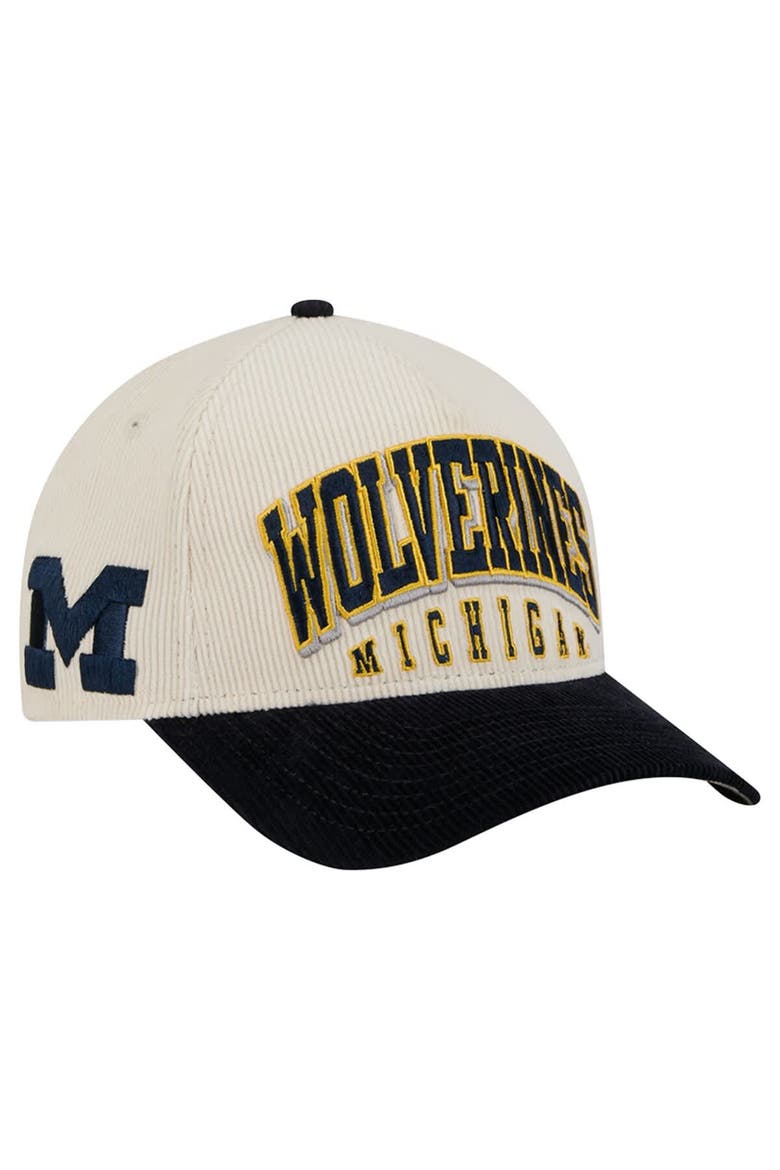 Men's New Era Navy/Cream Michigan Wolverines Arch Two-Tone Corduroy 9FORTY A-Frame Adjustable Hat, Alternate, color, Navy