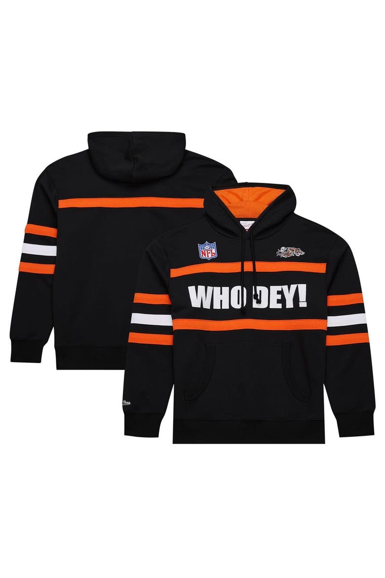 Men's  Black Cincinnati Bengals Vintage Logo Head Coach Fleece Pullover Hoodie, Main, color, Black