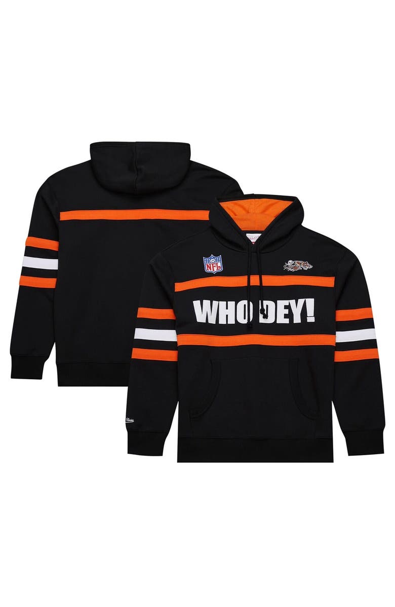 Mitchell & Ness Men's Black Cincinnati Bengals Vintage Logo Head Coach Fleece Pullover Hoodie, Main, color, Black