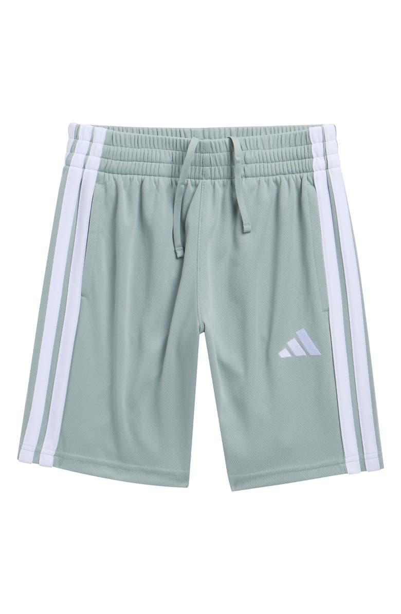 adidas Kids' 3-Stripes Mesh Shorts, Main, color, Wonder Sage