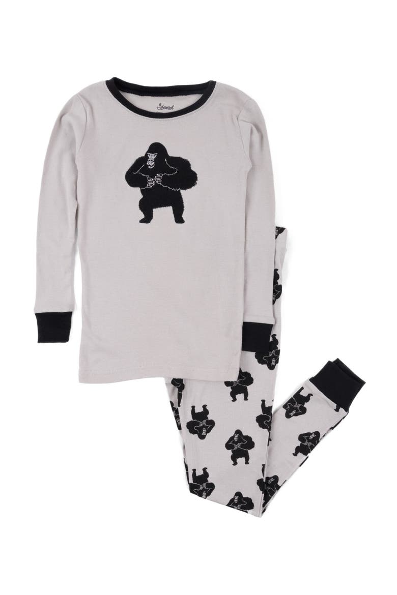 Cotton Two-Piece Printed Pajamas, Animals & Characters, Alternate, color, GREY