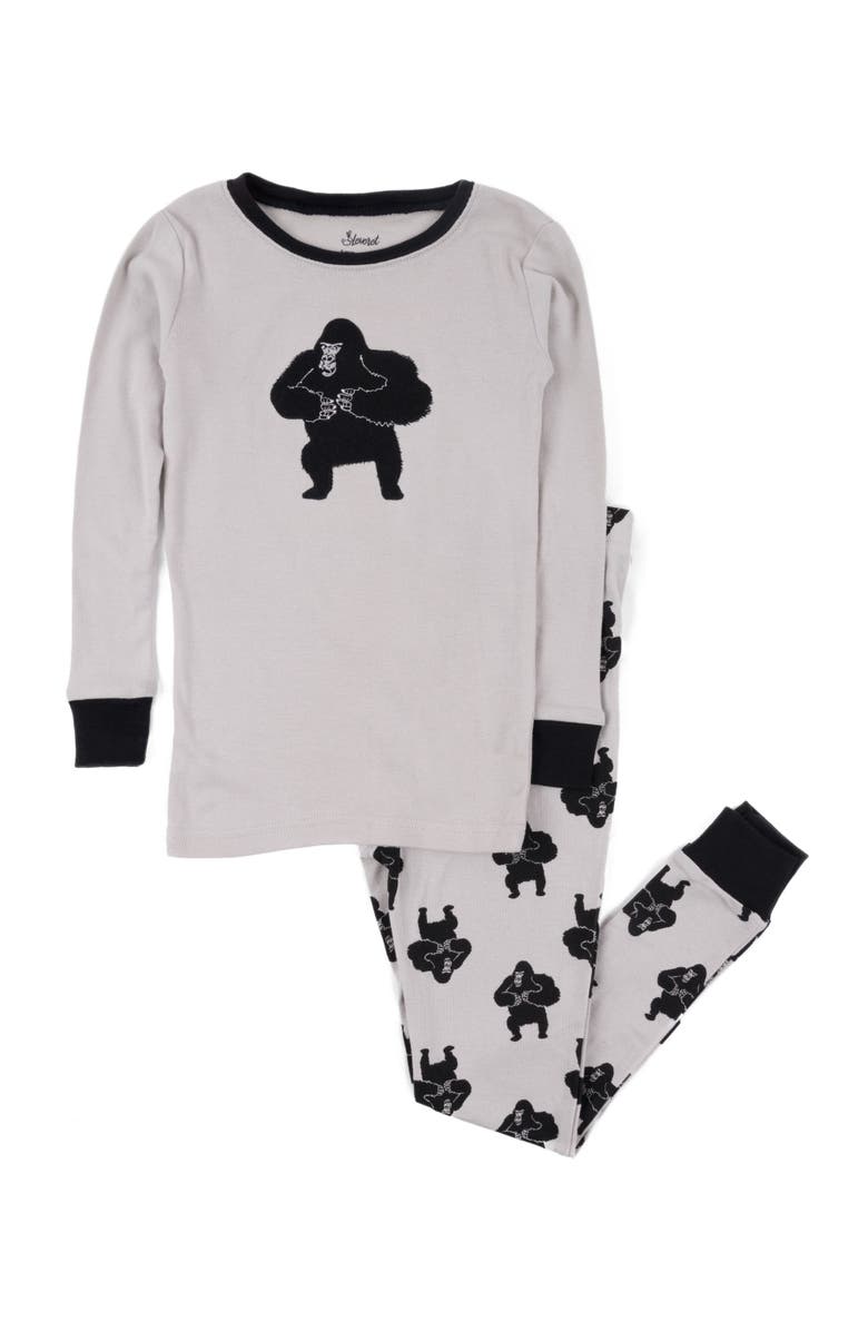 Leveret Cotton Two-Piece Printed Pajamas, Animals & Characters, Alternate, color, Gorilla