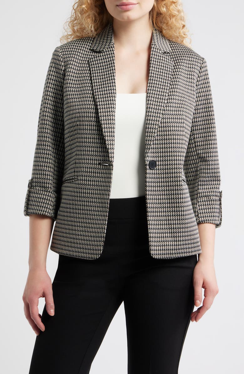 AK ANNE KLEIN Houndstooth Jacquard Knit Jacket, Main, color, Anne Black Multi