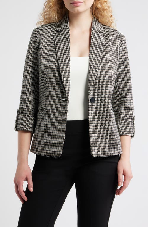 Ak Anne Klein Houndstooth Jacquard Knit Jacket In Black
