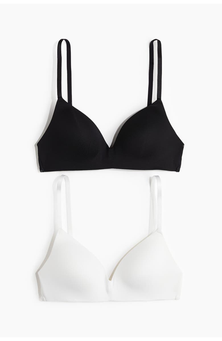 H&M 2-pack Microfibre Non-wired Bras, Main, color, Black/White