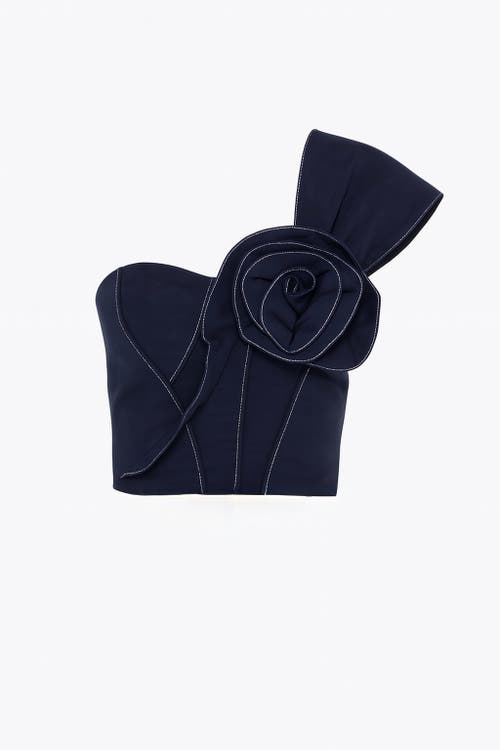 Jbq Blaire Asymmetrical Rose-detail Top In Blue