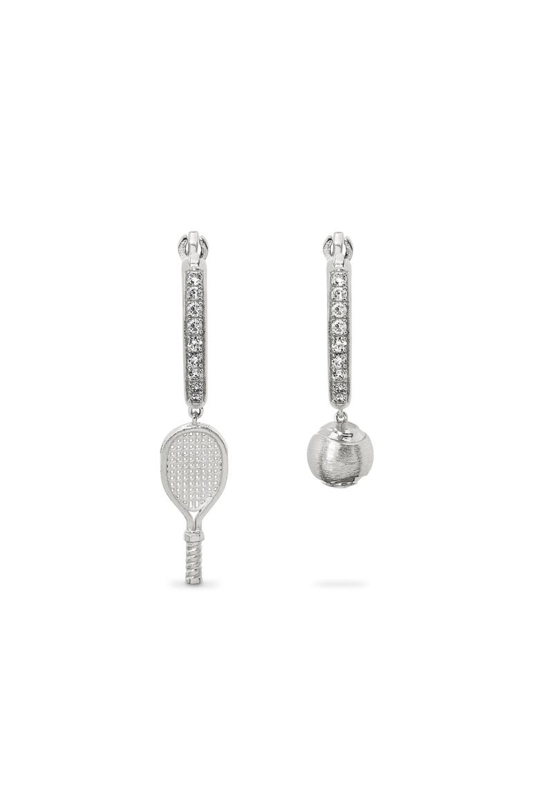 The Tennis Hoop Earrings, White Diamond, Main, color, Silver / White Diamond