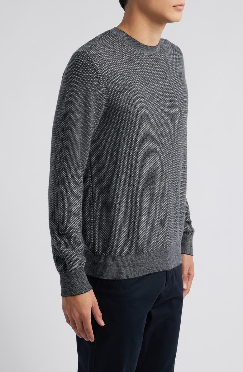 Vince Geometric Jacquard Wool & Cotton Blend Crewneck Sweater, Alternate, color, Heather Black/ Heather Grey