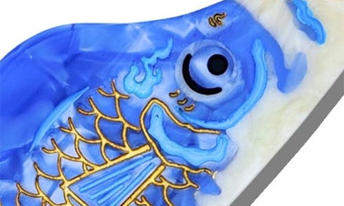 Solar Eclipse Hand Painted Japanese Carp Key Chain Bag Charm In Blue