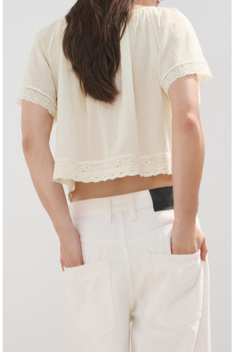 Pintuck Lace Trim Cotton Shirt, Alternate, color, ECRU