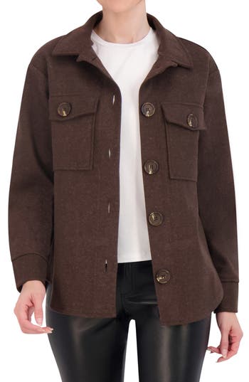 Ookie & Lala Faux Wool Shacket In Dark Brown