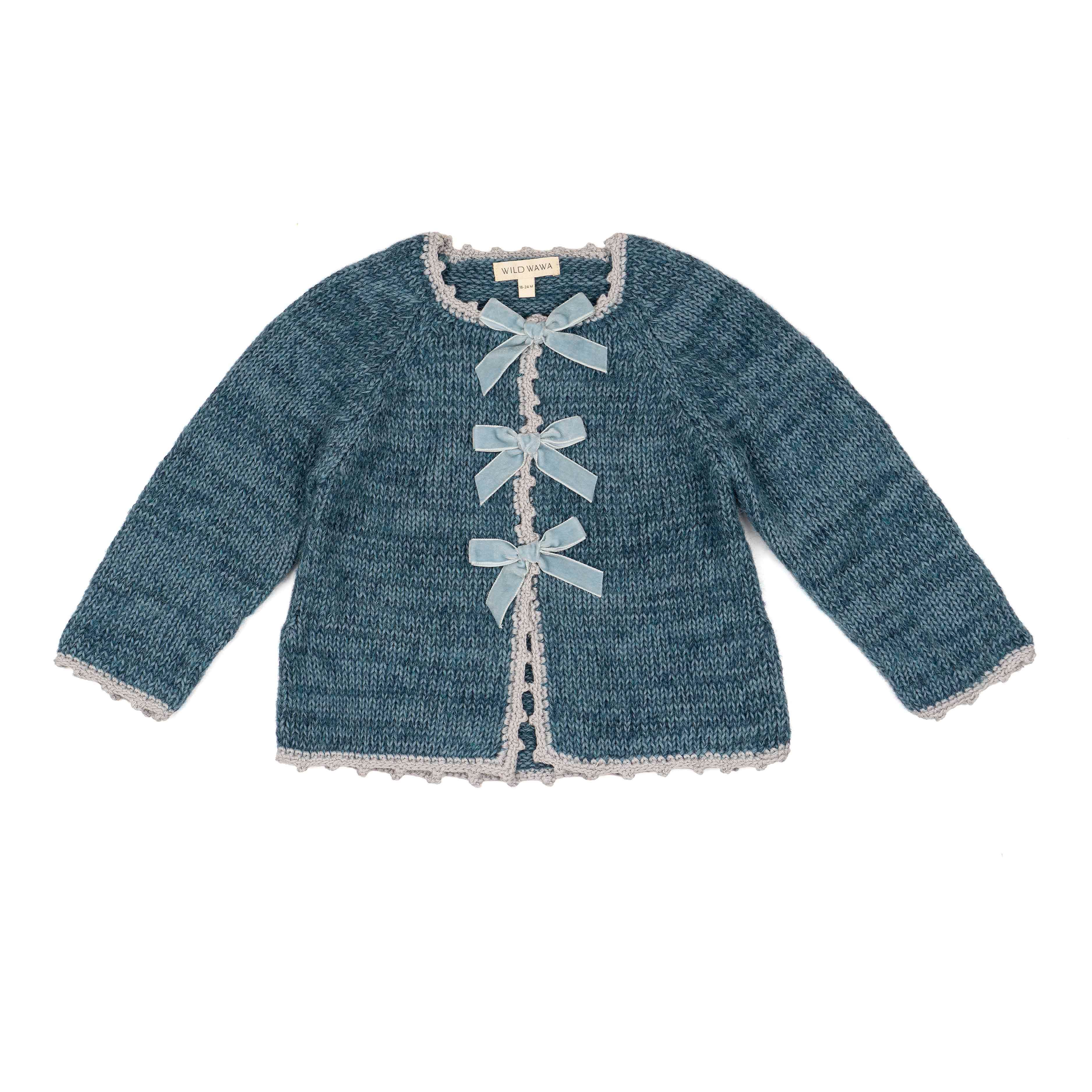Wild Wawa Velvet Bow Sweater In Blue