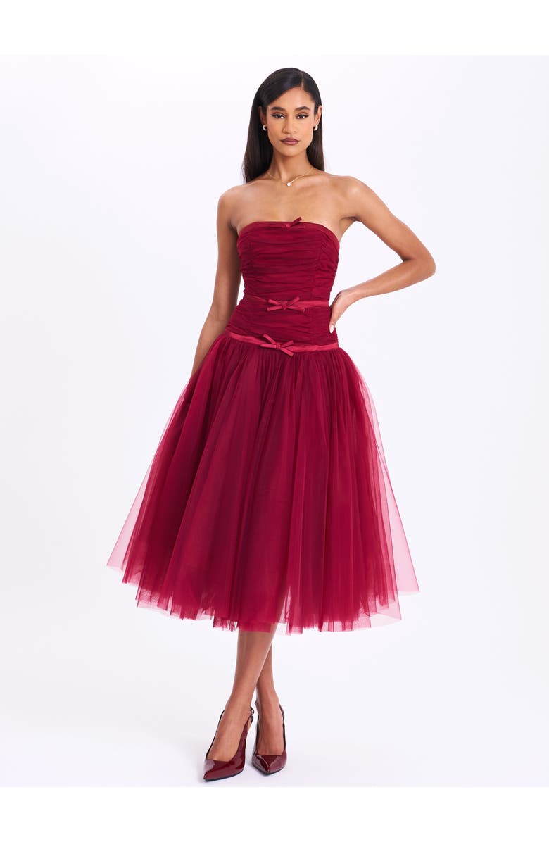 Miss Circle Mabel Drop Waist Layered Mesh Midi Puffy Dress with Bow, Alternate, color, 