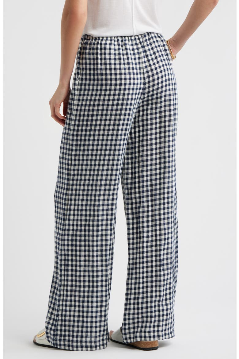 Easy Wide Leg Linen Pants, Alternate, color, NAVY STILL- IVORY BEA GINGHAM