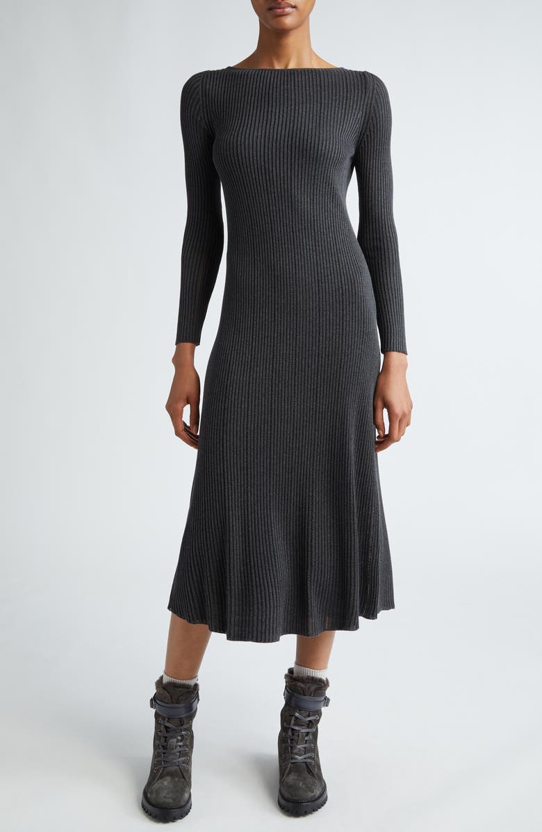 Eleventy Ribbed Long Sleeve Silk Blend Sweater Dress, Main, color, 