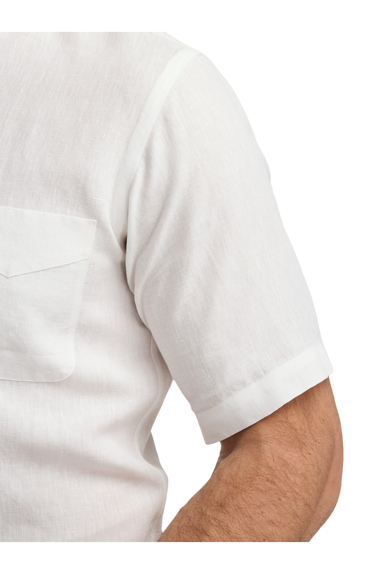 Linen Buttondown Collar Poplin Classic Contrast Trim Hemmed Sleeve Short Sleeve Shirt, Alternate, color, White