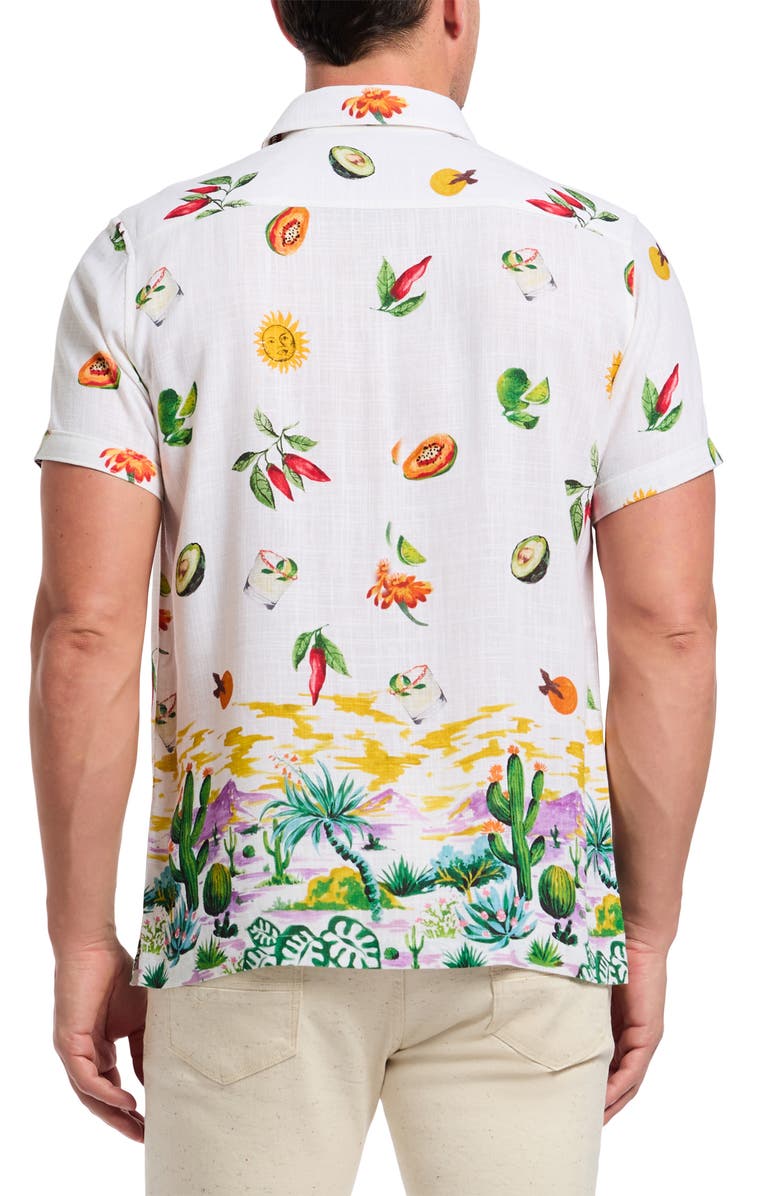 Robert Graham Mezcal Print Short Sleeve Button-Up Shirt, Alternate, color, White Multi