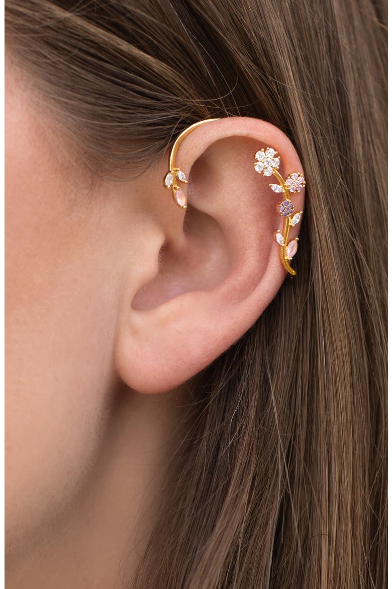 Island Bloom Single Crawler Ear Cuff, Alternate, color, GOLD/ PURPLE