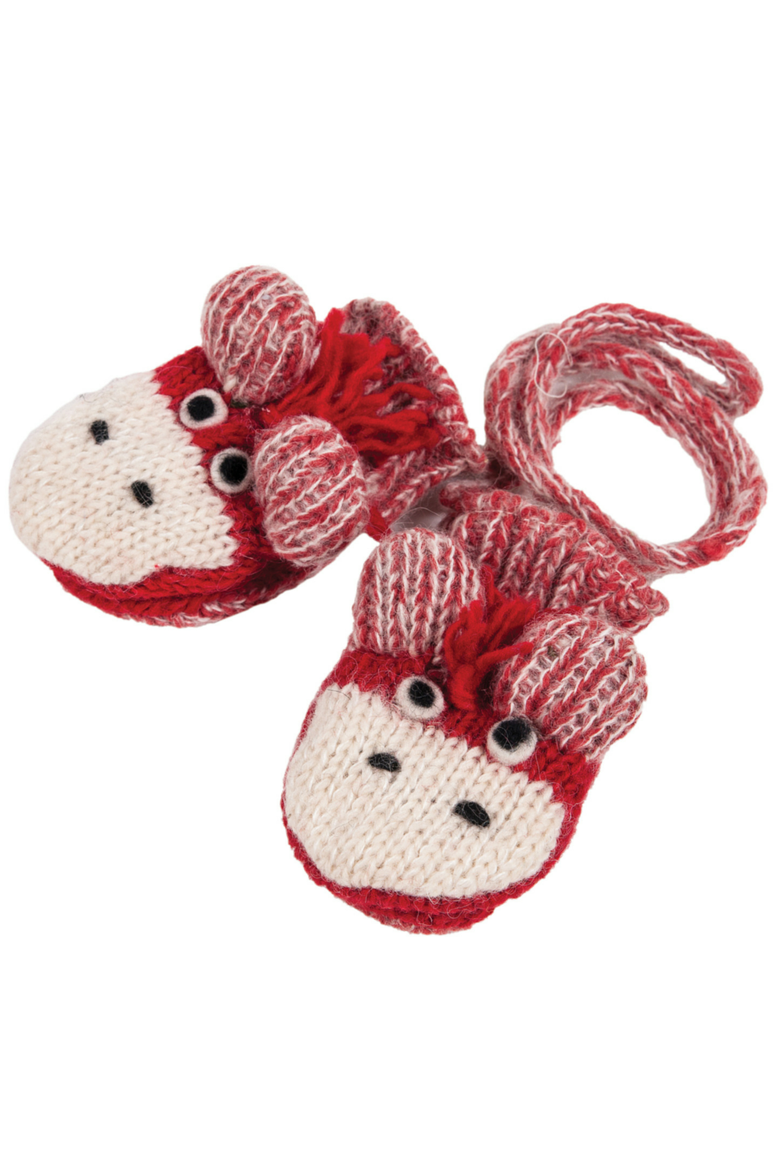 Cute Monkey Mittens-Red, Main, color, Red