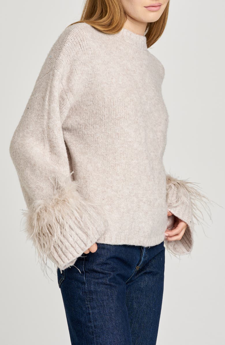 WAYF Pia Feather Trim Mock Neck Sweater, Alternate, color, Dove