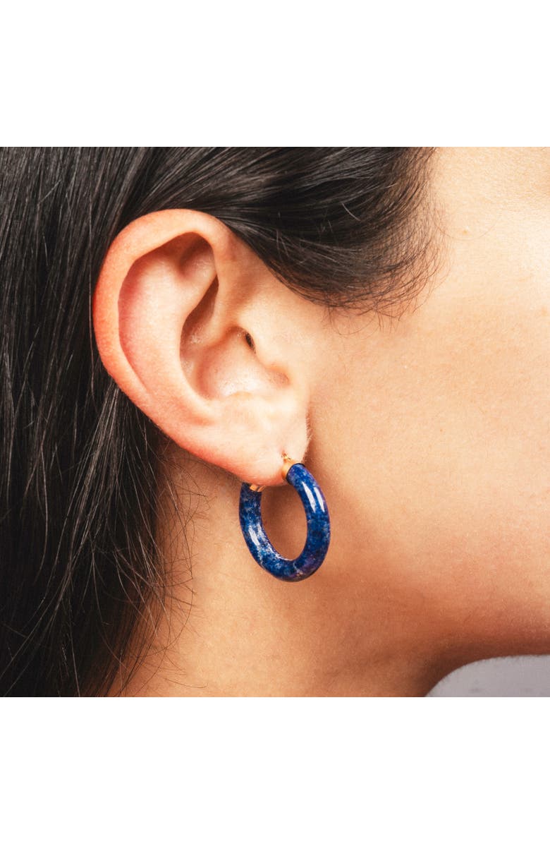 The Lovery Fine Jewelry Lapis Hoop Earrings, Alternate, color, Lapis