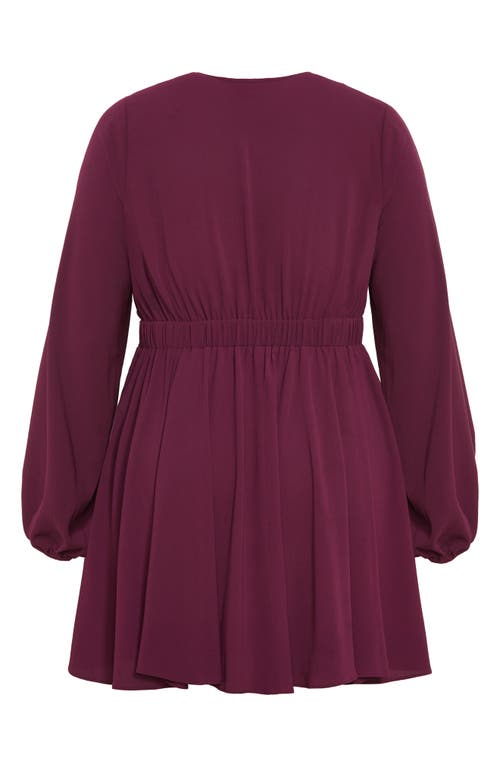 City Chic Ellie Tie Neck Long Sleeve Minidress In Purple