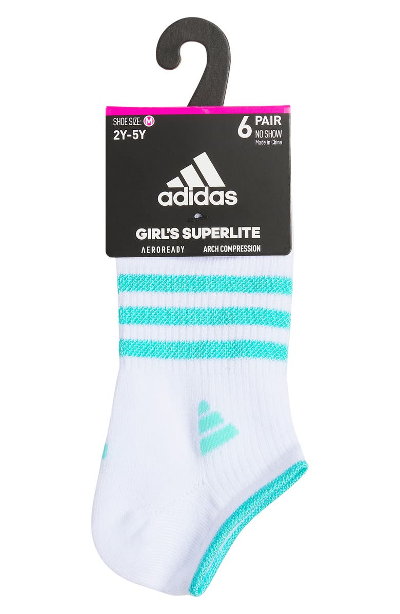 adidas Kids' Superlite 3.0 No-Show Socks, Alternate, color, White/ Aqua/ Pink