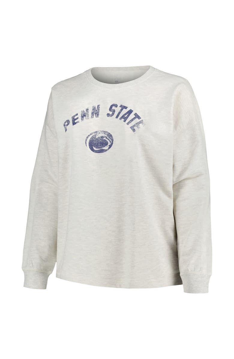 PROFILE Women's Profile Oatmeal Penn State Nittany Lions Plus Size Distressed Arch Over Logo Neutral Boxy Pullover Sweatshirt, Alternate, color, Oatmeal