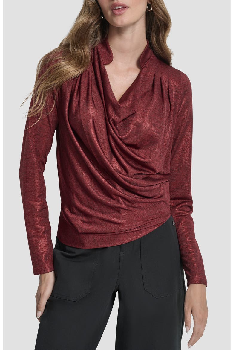 Heather Foil Drape Top, Main, color, MERLOT