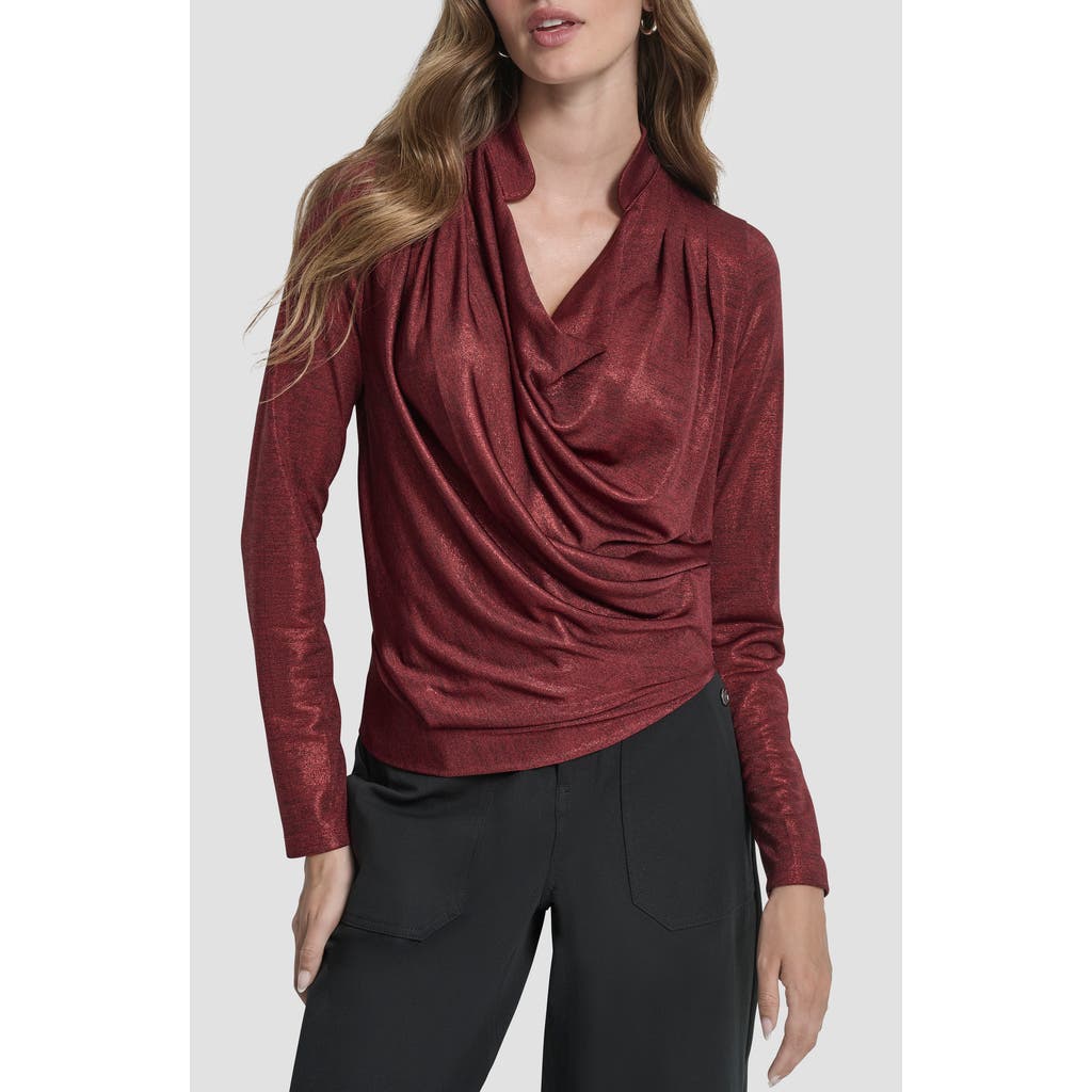 Dkny Heather Foil Drape Top In Burgundy