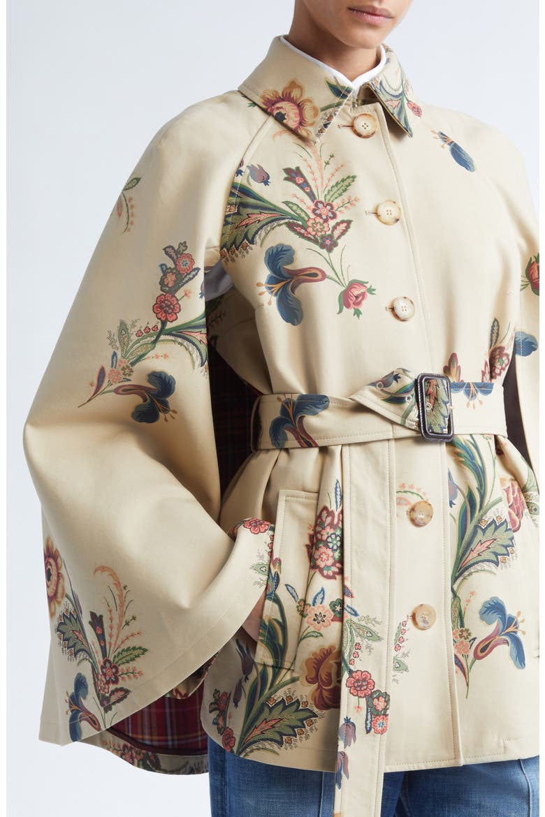 Paisley Cape Trench Coat, Alternate, color, PRINT ON WHITE BASE