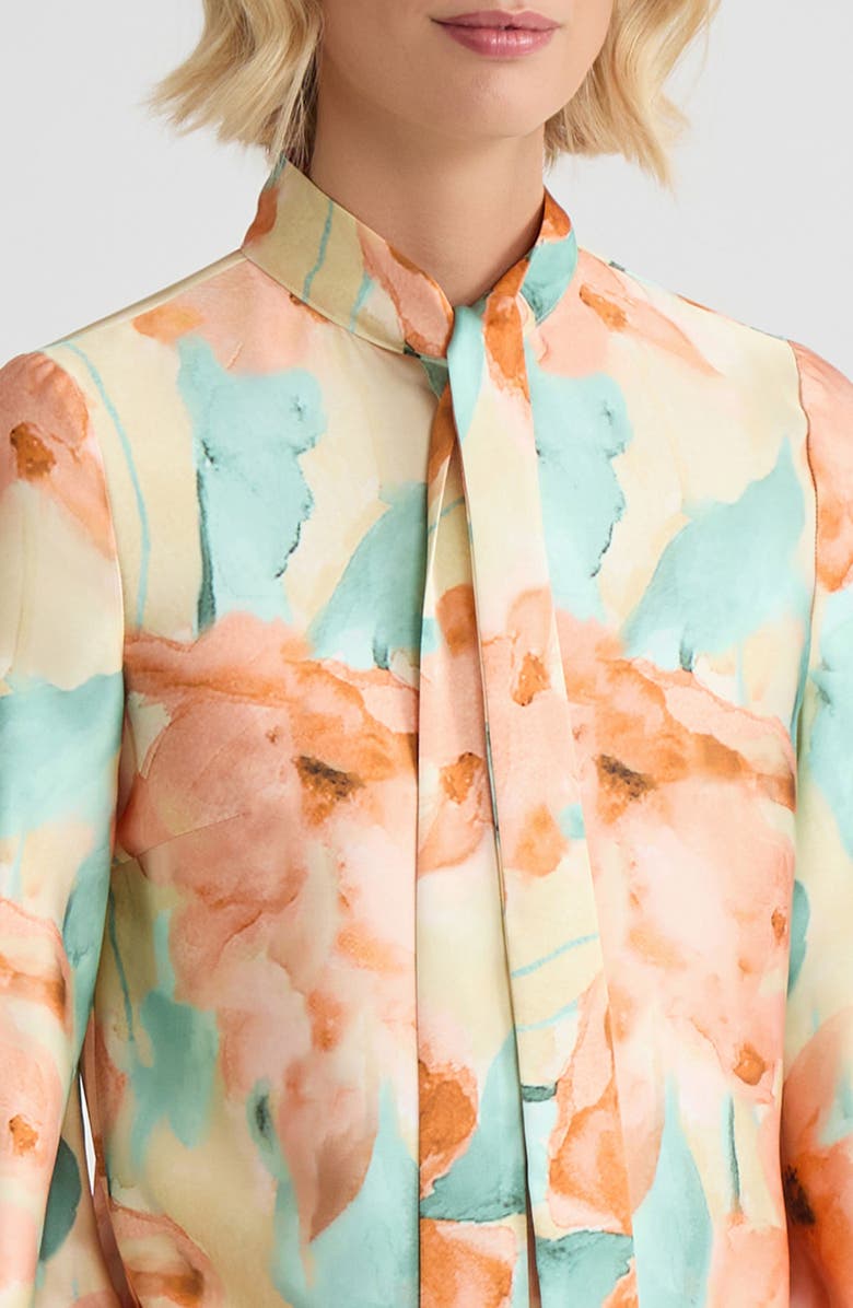 Misook Floral Printed Crepe de Chine Blouse, Alternate, color, Sunglow/Mystic Green