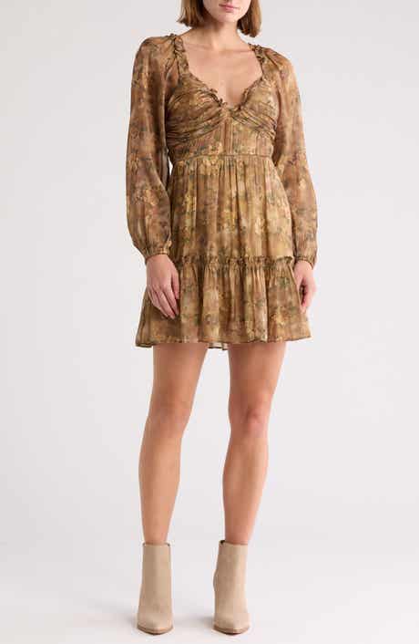 Blu Pepper Floral Metallic Long Sleeve Minidress